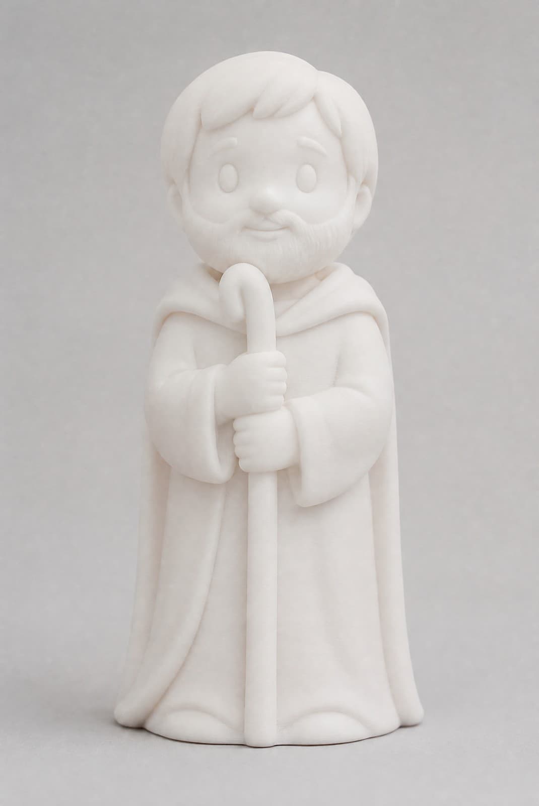 San José de pie con su cayado, figura blanca mate