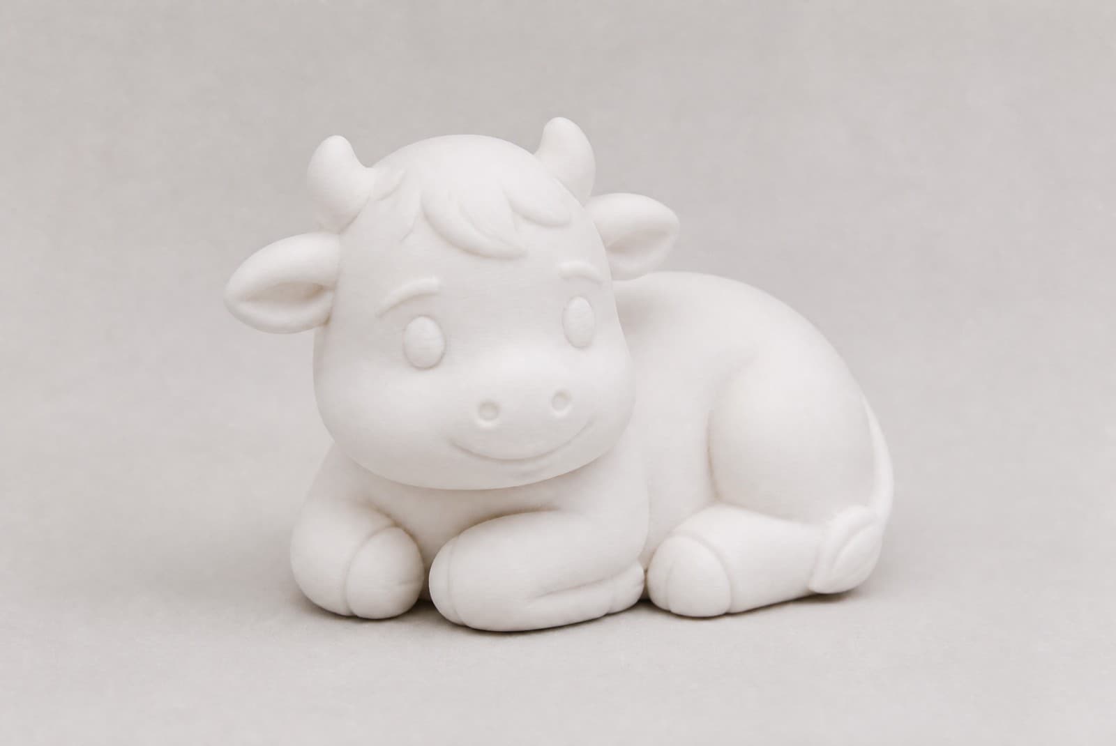 Buey echado, figura blanca mate del set de animalitos