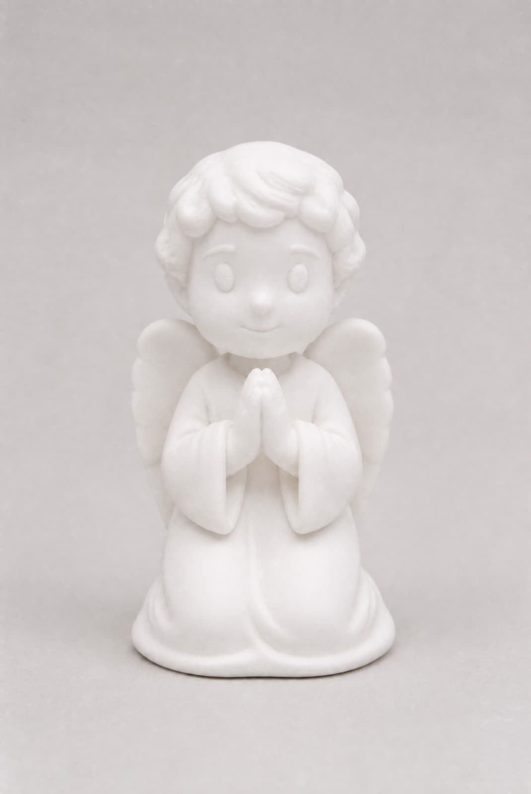 Ángel de rodillas rezando, figura blanca mate del set de ángeles